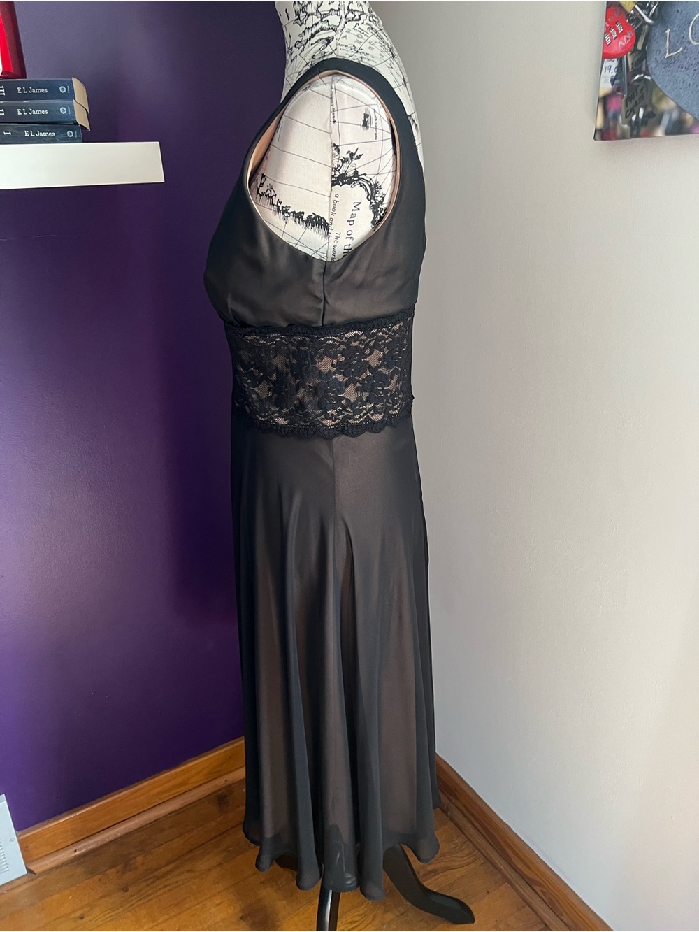 connected apparel Beige Lined Black Lace Waist Dress - Picture 6 of 9